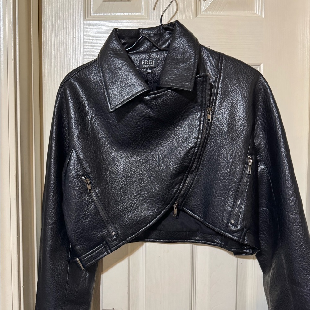 Edge Black faux Leather Asymmetrical Jacket